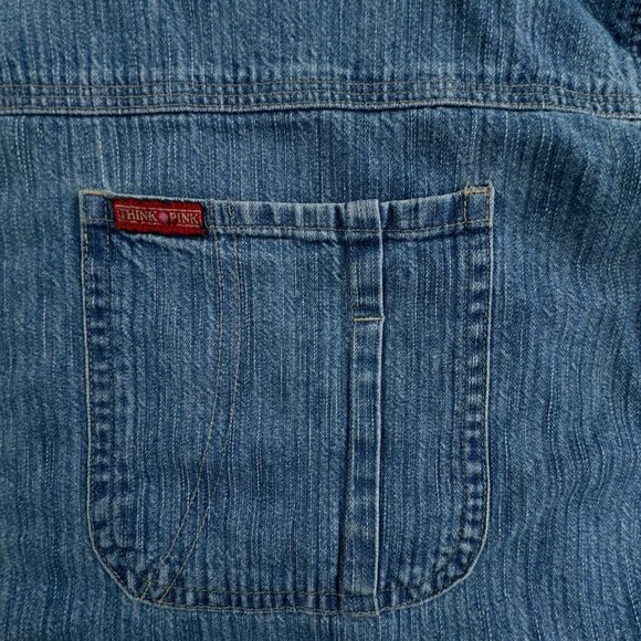 Think Pink Denim Men Long Sleeve Button Up Shirt Blue Size 100 (~XL) Pockets - Picture 9 of 13